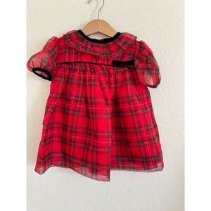 VTG Ruth‎ of Carolina 18 Mos Red Plaid Dress Velvet Trim Holiday Christmas Party